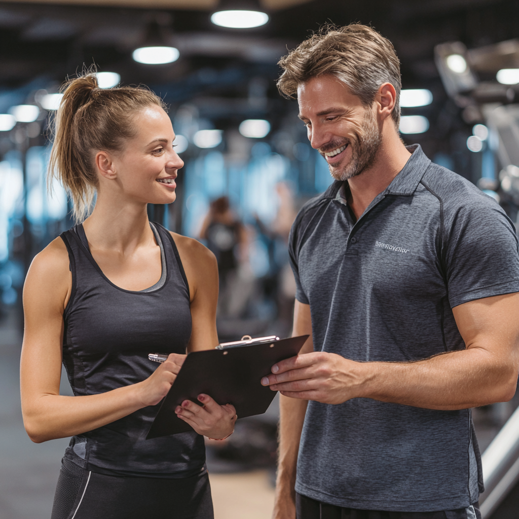 Щаслива група європейських людей різного віку в спортивному одязі після групового тренування, посміхаються і показують позитивний настрій